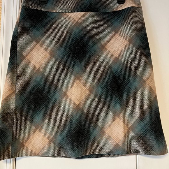 Loft Plaid A-Line Green/Tan Skirt, Lined, 48% Wool - 8 - Picture 3 of 5